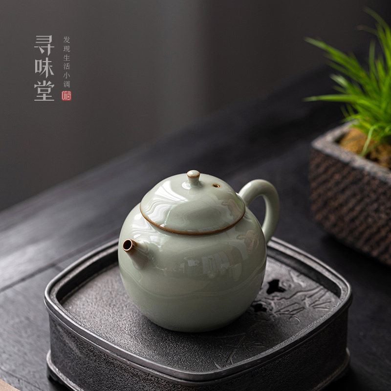 青玉汝窑小茶壶高档仿古手工壶小容量可养家用中式陶瓷功夫茶具