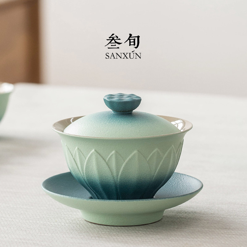 叁旬 锦绣莲华三才盖碗茶杯陶瓷家用防烫单个泡茶碗高档功夫茶具
