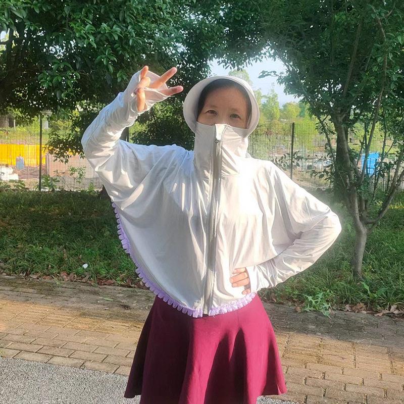 户外休闲拉链帽大帽檐冰丝防晒衣女 夏季透气宽松长袖外套遮阳服