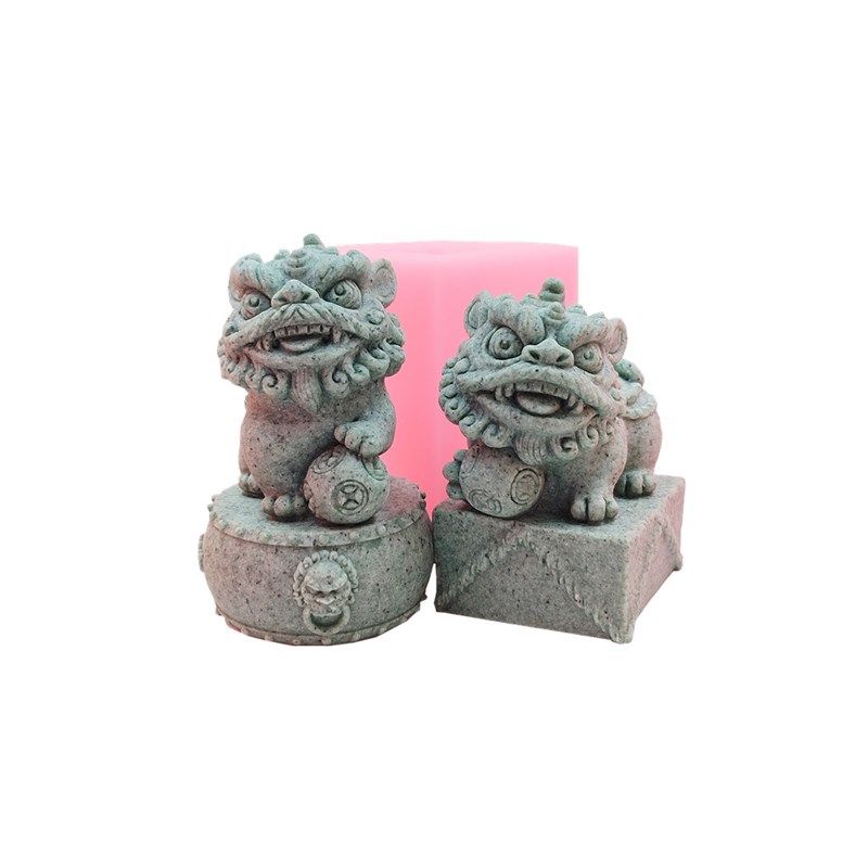 国潮醒狮模具 石膏水泥树脂滴胶摆件桌面装饰创意工艺品 硅胶模具