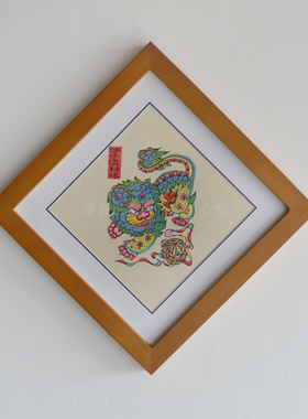 武强年画装饰画四季平安五福临门狮子滚绣球富贵花开手工年画