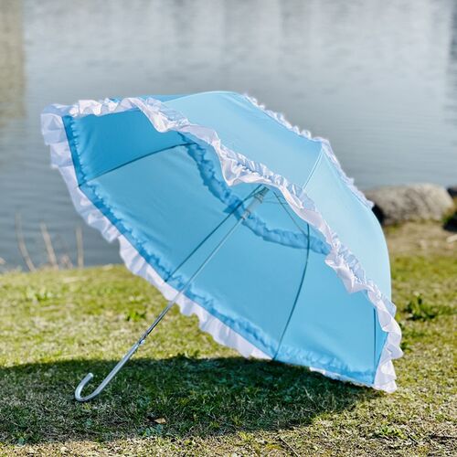 天蓝色洛丽塔少女双花边创意雨伞晴雨两用长柄太阳伞Lolita花嫁伞