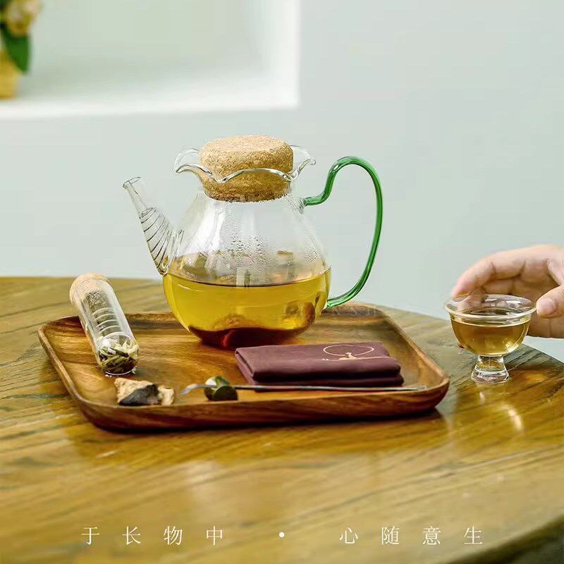 叶屿花口玻璃执壶木塞试管泡茶器耐热高硼硅玻璃煮茶壶创意围炉煮