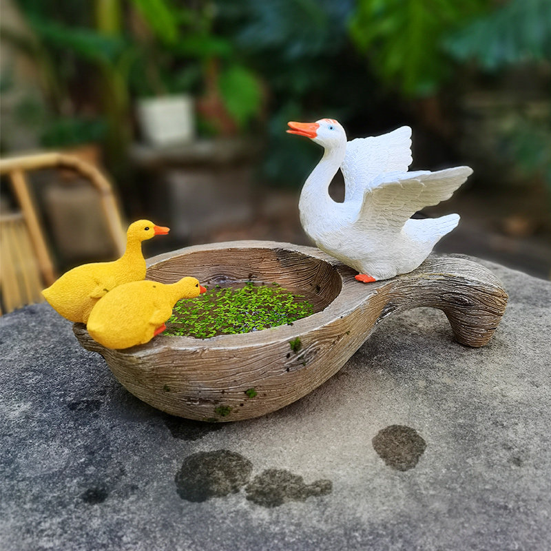 阳台造景布置睡莲铜钱草绿萝水培花盆花园庭院摆件仿真动物装饰品