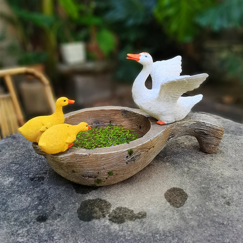 阳台造景布置睡莲铜钱草绿萝水培花盆花园庭院摆件仿真动物装饰品