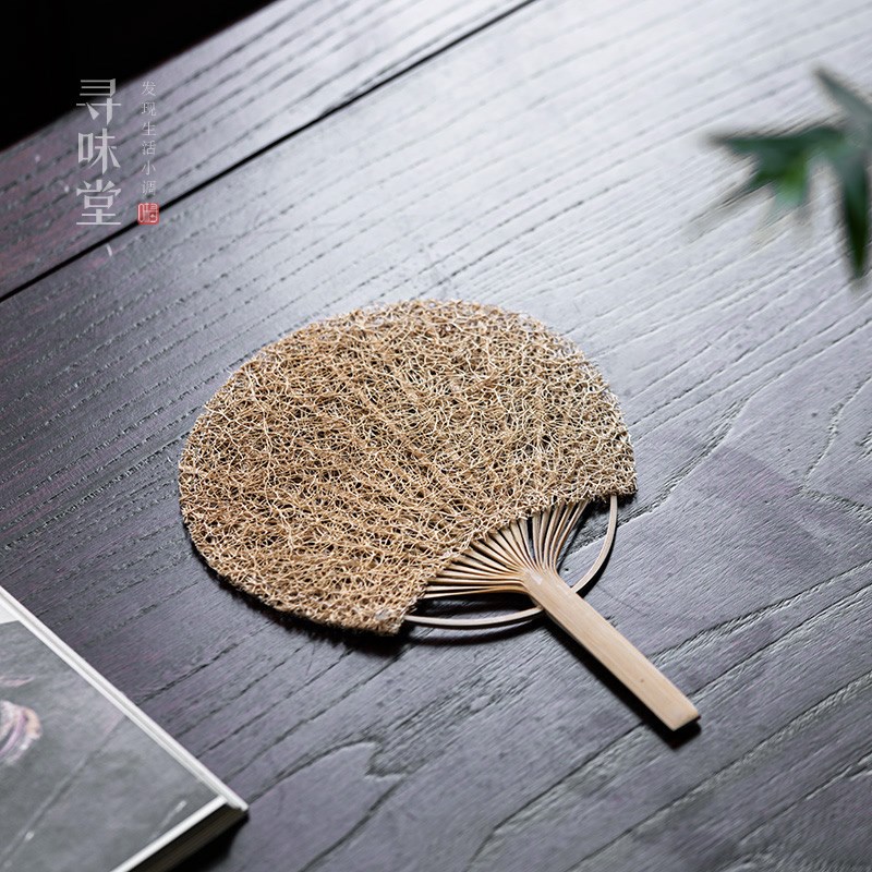 天然丝瓜络小扇子迷你复古手工茶道配件国风茶室文玩 炭炉扇子