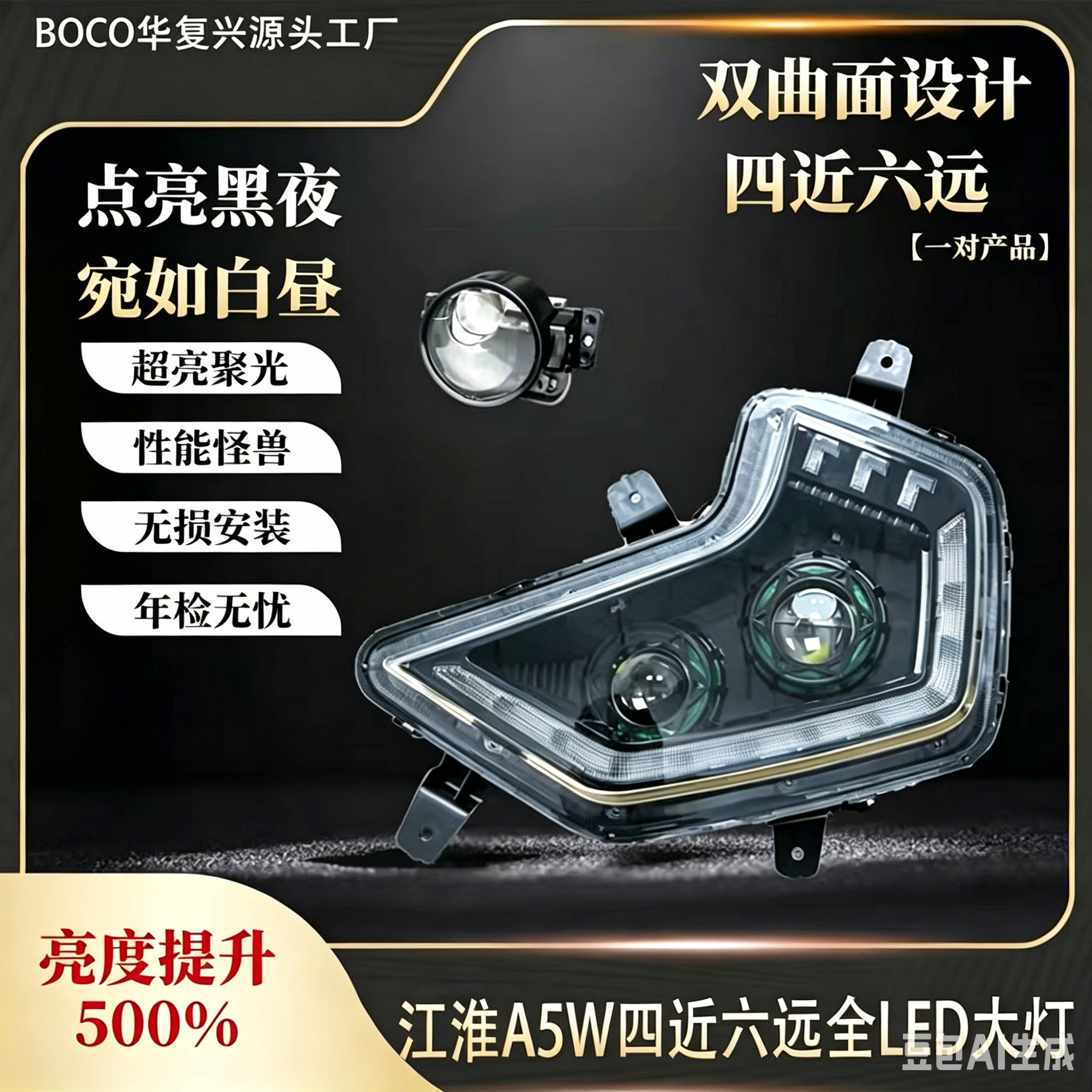 适用江淮格尔发a5w大灯总成全led