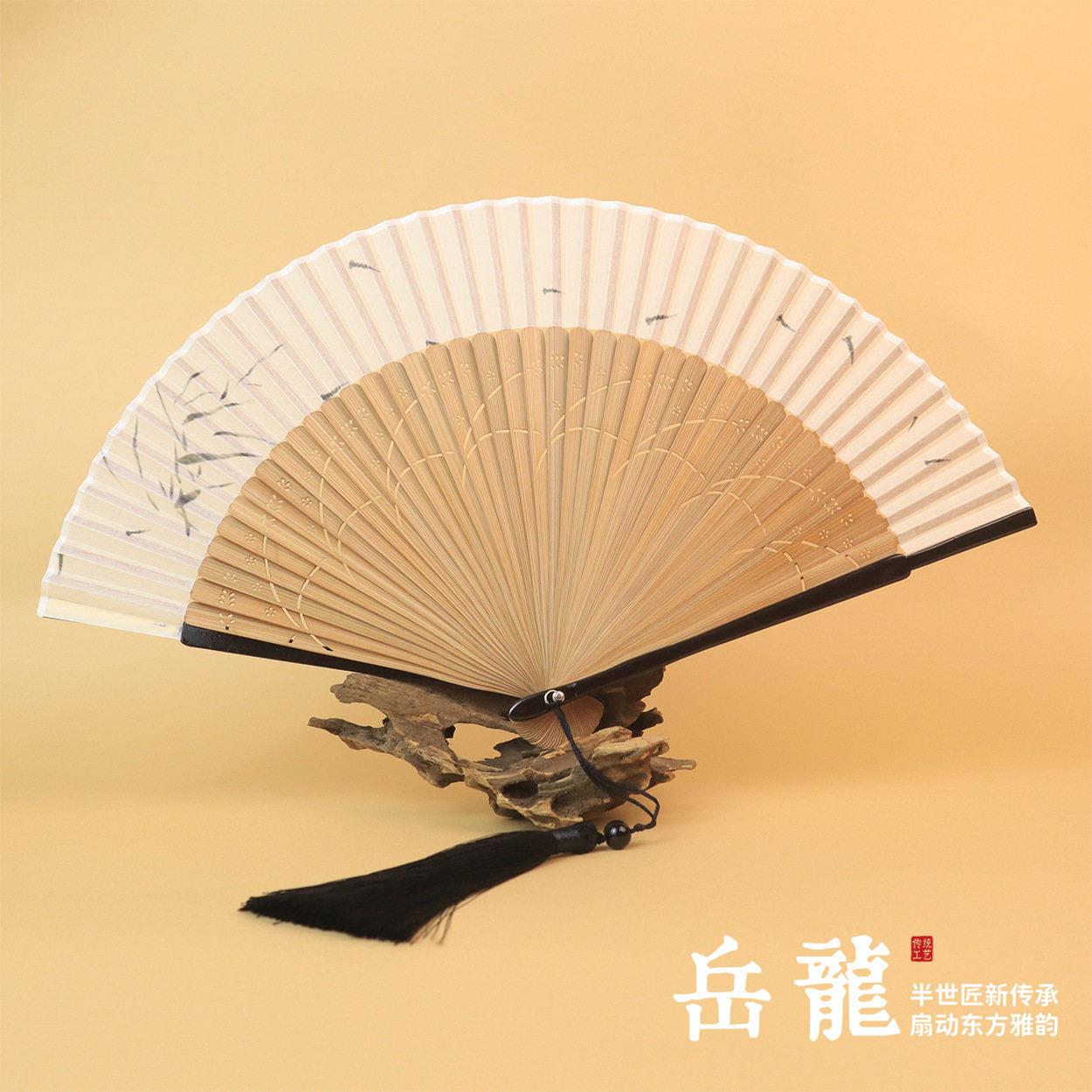 岳龙古风女折扇中国风礼品绫绢便携随身扇舞蹈扇表演扇夏工艺扇香