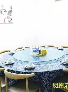 私人订制 全棉青花瓷圆台布宿餐桌布 民族风蓝印花老粗布大号台布