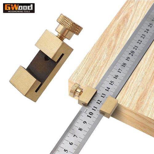钢尺限位器黄铜材质定位块木工划线定位器固定块直尺挡块