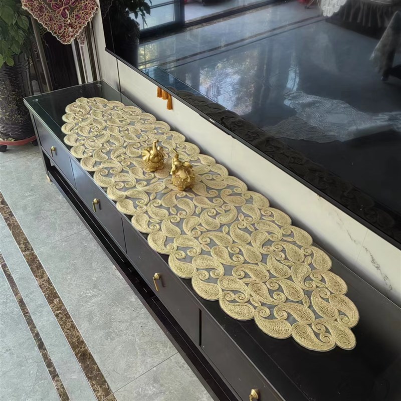 欧式布艺电视柜桌旗茶几蕾丝新款餐桌布奢华梳妆台五斗柜防尘盖巾