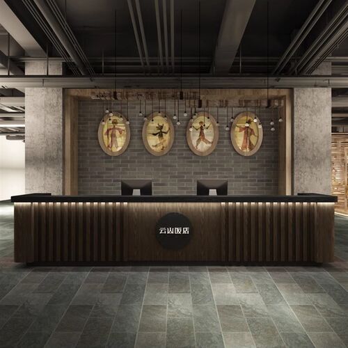 中式复古吧台桌收银台柜酒店火锅餐饮店民宿前台接待台服务台定制