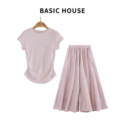 Basic House/百家好夏季时尚显瘦针织上衣半裙套装B1385B5HA82