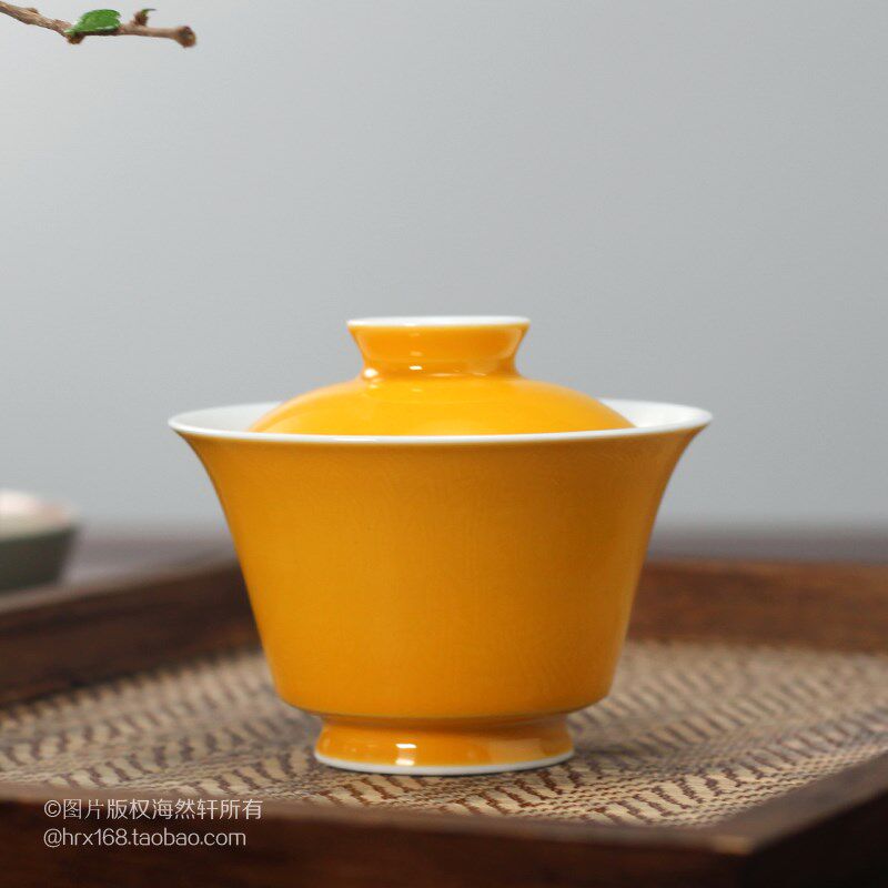 精品 原矿全手工柴烧 帝黄釉茶碗 柴窑手抓碗 功夫茶盖碗 两才杯