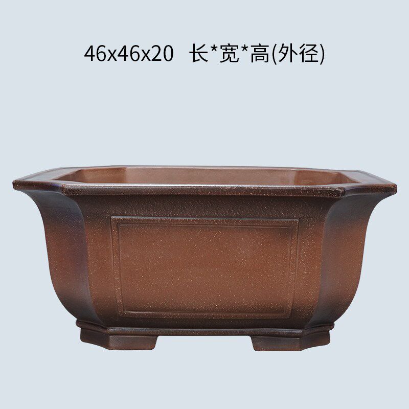 宜兴紫砂精品全手工仿古切角四方奎面46cm古典绿植花卉老桩盆景盆