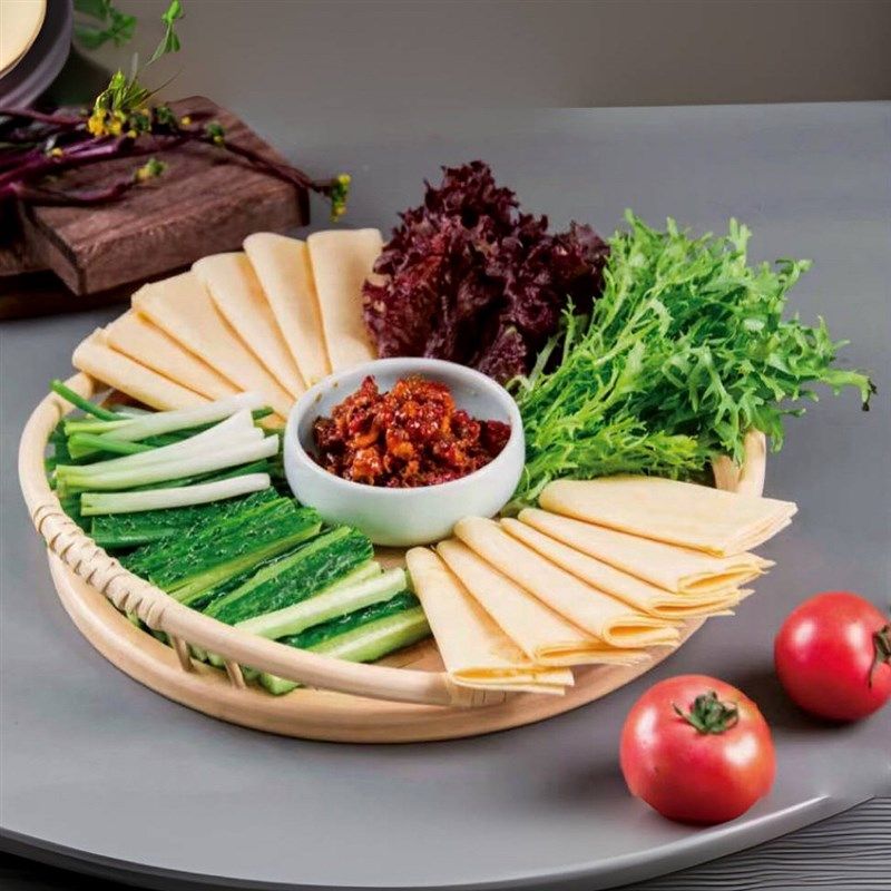 煎饼卷大葱托盘农家乐纯手工竹编制品圆形竹篮子零食果盘点心餐具