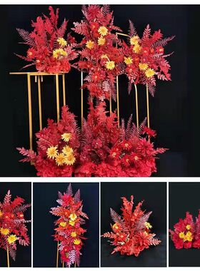 新款婚庆大款仿真绢花地排花成品珊瑚叶花排路引婚礼T台场景红色