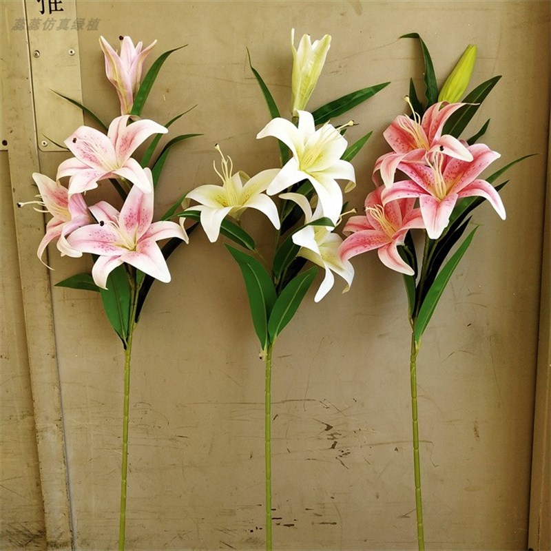 高档仿真花百合花 单支假花家居客厅摆件插花装饰花餐桌摆放花艺