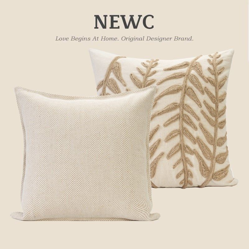 NEWC新宸优品 现代极简诧寂风抱枕套客厅沙发名宿米色棉麻感靠垫