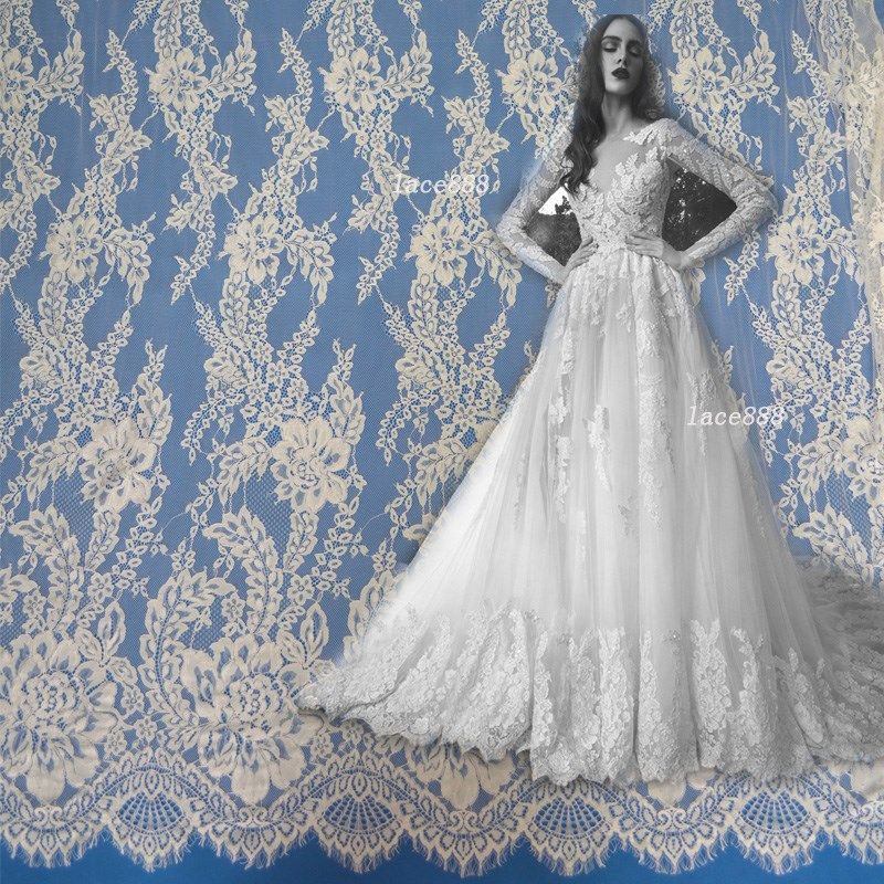 高端法式1.5米宽蕾丝花边婚纱礼服面料裙布料桌布黑色白色垂感