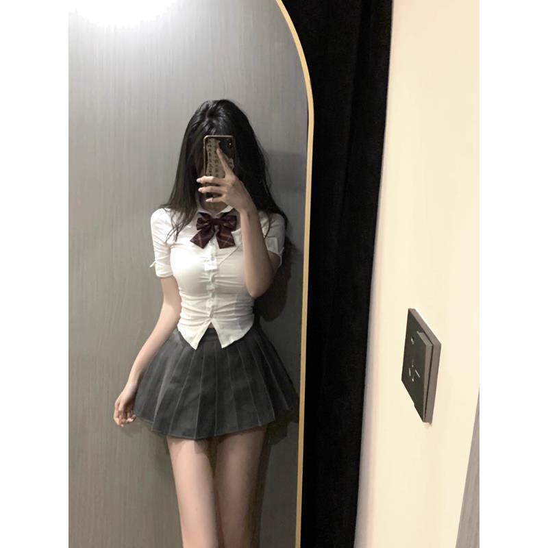 JK制服学院风蝴蝶结百褶裙套装