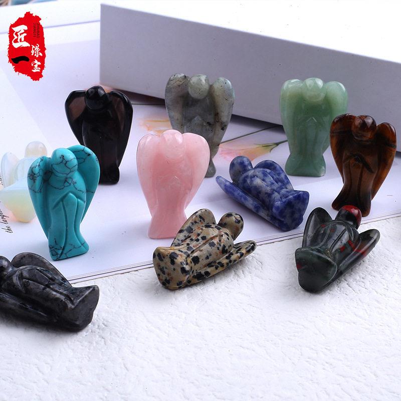 粉晶天使东陵玉石摆件半石水晶雕刻件工艺品家居摆饰