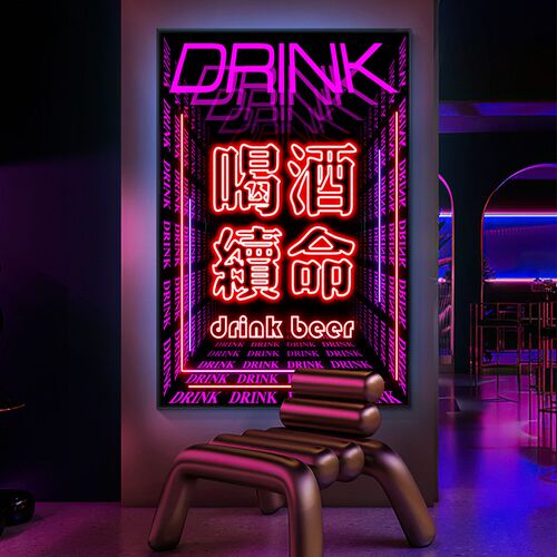 烧烤店KTV包厢带灯画酒馆壁画酒吧装饰画清吧墙面霓虹灯发光挂画