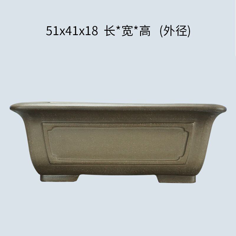宜兴紫砂精品全手工51cm飘口长方盆青灰泥仿古透气腊梅松柏盆景盆