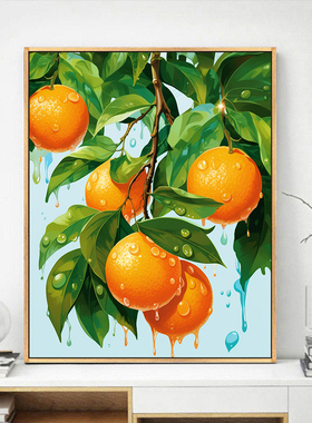 小清新水果插画手绘diy数字油画 橘子橙子静物手工填色水果店挂画