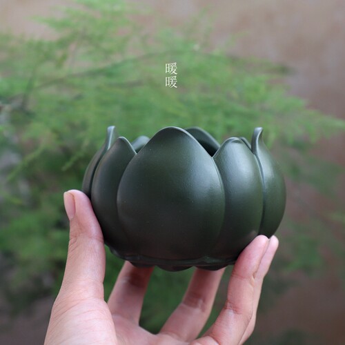 莲花原矿绿泥 手工制作  精美紫砂小花盆 多肉盆景盆