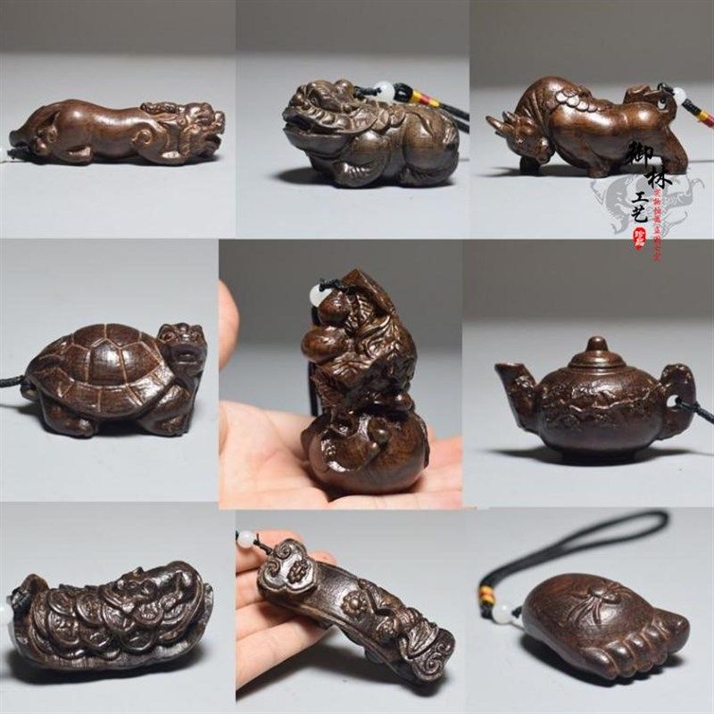 越南沉香木雕文玩手把件 实木龙龟桌面小摆件葫芦貔貅如意工艺品