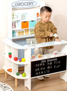 木制售货摊宝宝过家家杂货铺售卖店益智儿童超市收银台玩具仿真