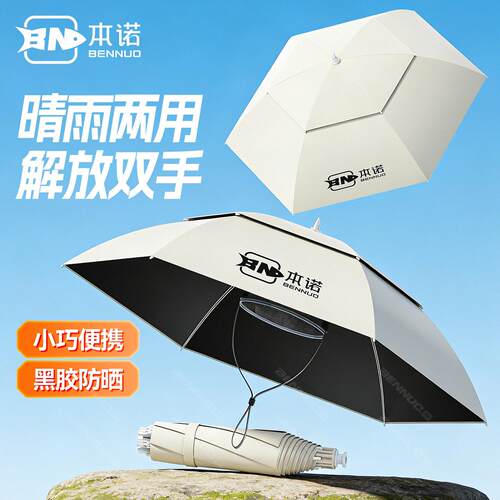 本诺钓鱼伞帽头戴式雨伞斗笠折叠头顶伞双层大号遮阳防晒帽子伞盖