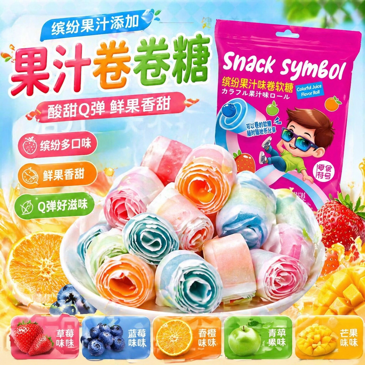 【缤纷果汁卷】果c卷果汁卷果卷橡皮水果味糖果童年怀旧零食批发