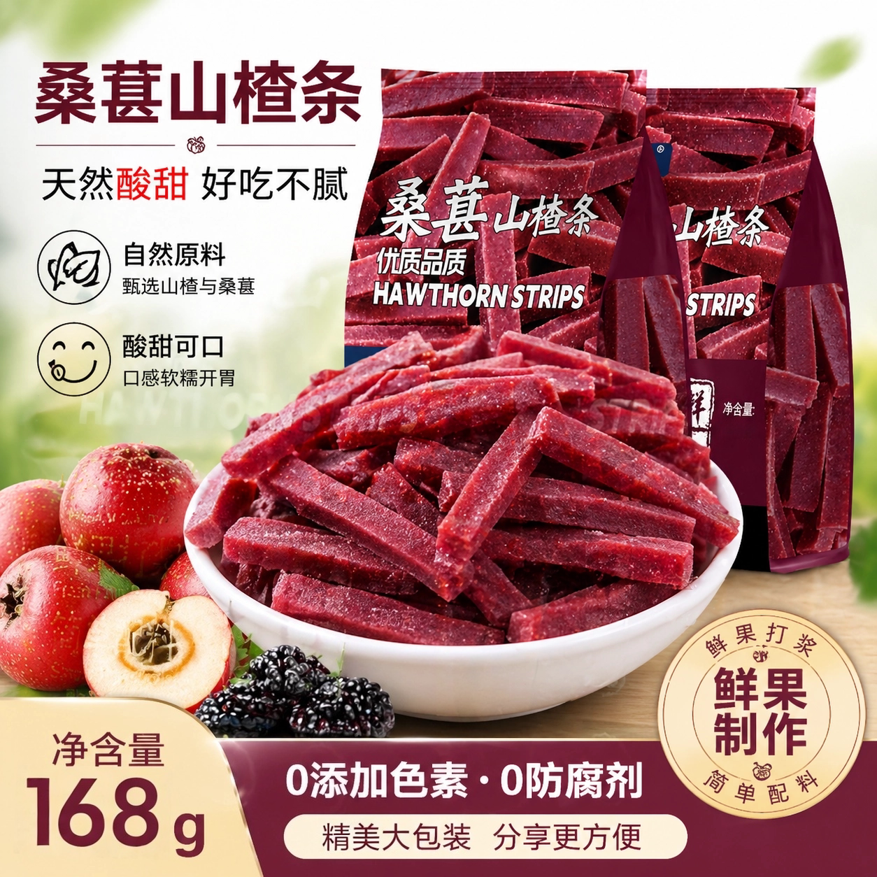 限时特价桑葚山楂条袋装168g制品蜜饯果干果脯桑椹解馋网红零食