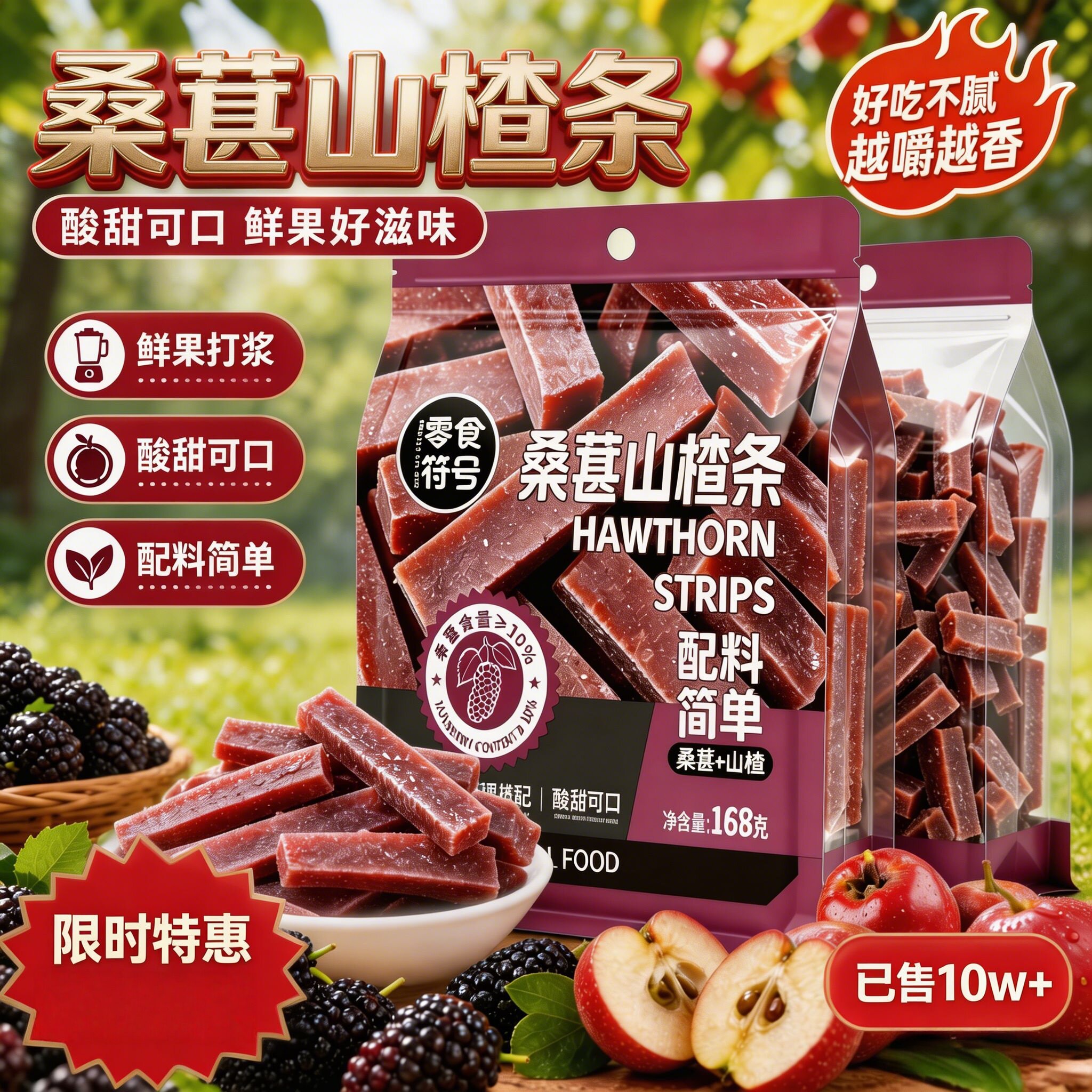 无添加桑葚山楂条酸甜开胃休闲山楂解腻解馋零食独立包年货批发