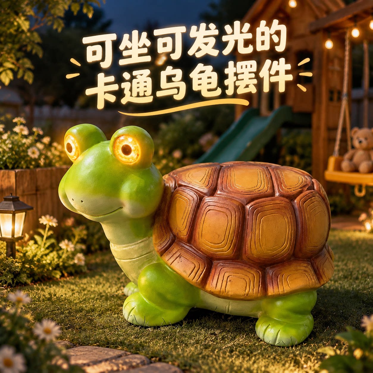 可爱卡通乌龟摆件户外庭院装饰发光动物造型花园工艺品