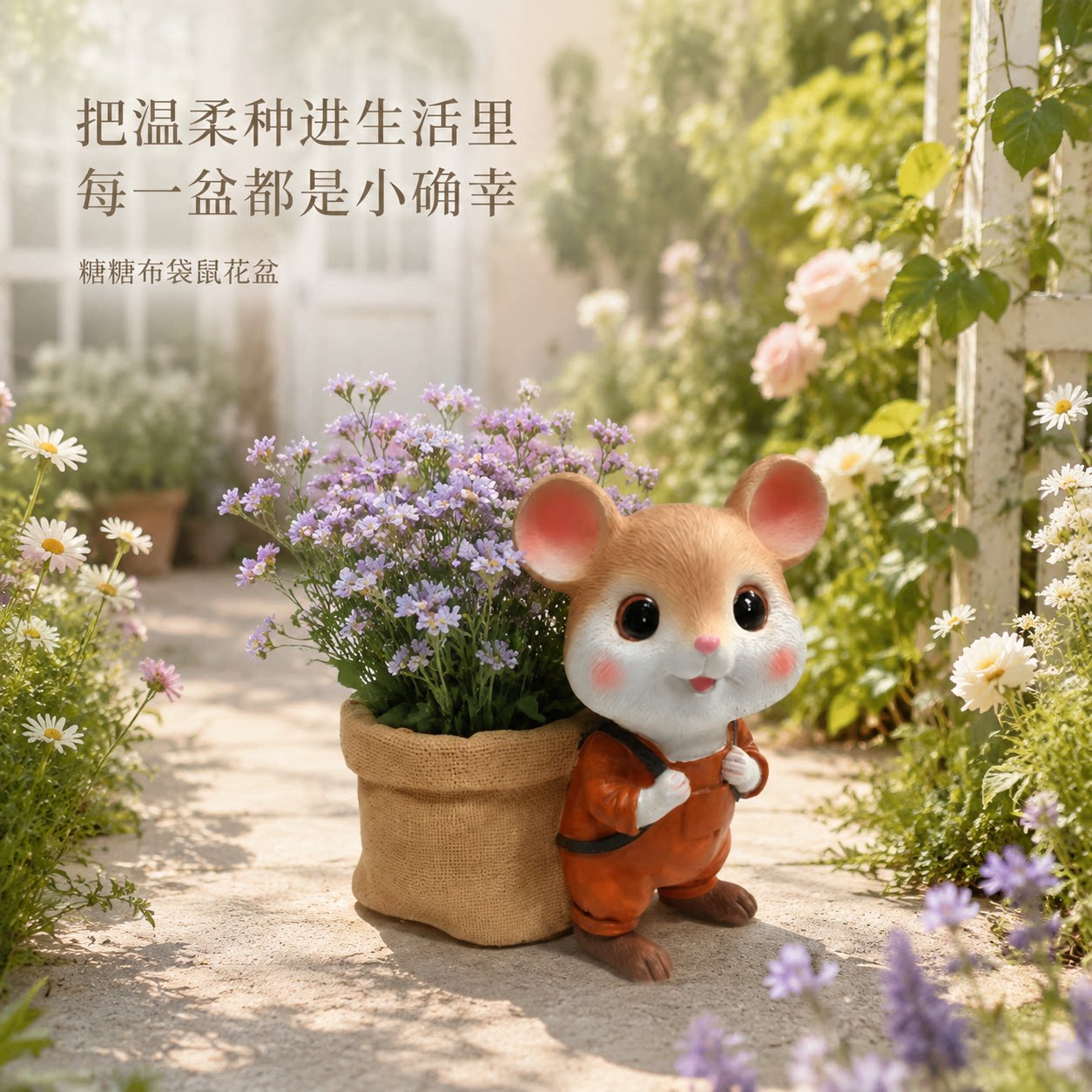 可爱萌宠小老鼠庭院花盆摆件图片