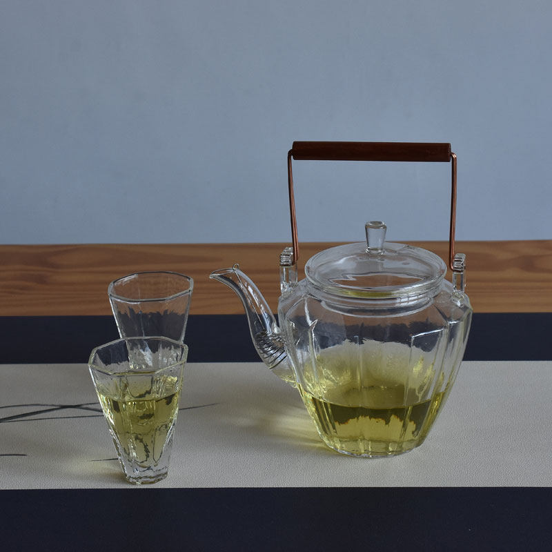 手工棱纹提梁壶耐热玻璃煮茶壶花茶壶家用泡茶壶茶具加厚玻璃套装