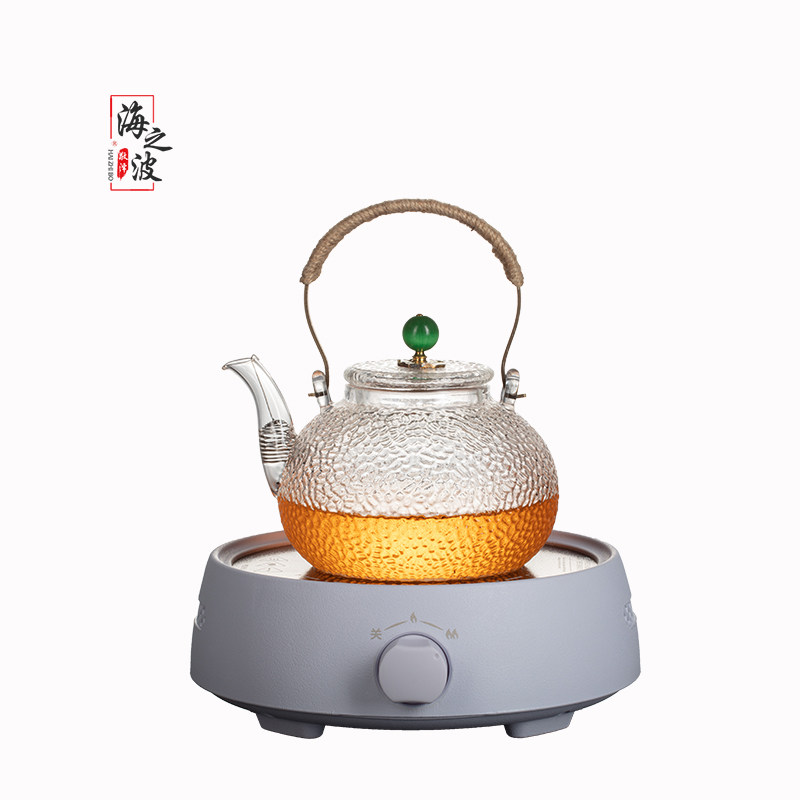 耐高温玻璃锤纹煮茶壶电陶炉煮茶器烧水铜把提梁壶泡茶壶茶具套装