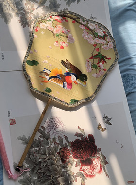 苏绣手工双面绣宫扇熊猫刺蜀湘绣湘妃婚扇古典团扇结婚送老外品新