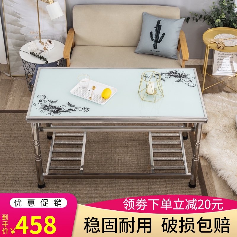 高端加厚家用不锈钢长方形桌子多功能烤火桌四季通用冬季取暖茶几