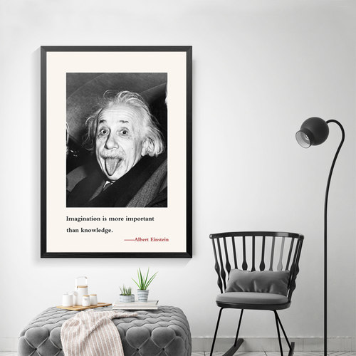 人物海报装饰画办公室励志挂画酒吧宾馆学校壁画黑白墙画爱因斯坦