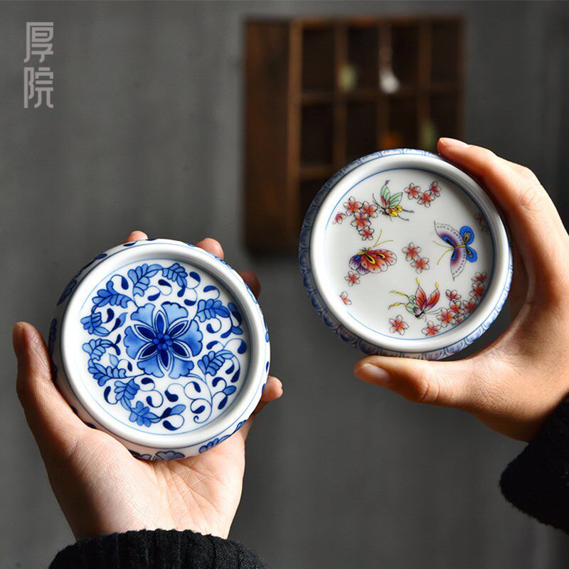 厚院复古釉里红线香托香座青花瓷杯垫功夫茶具配件隔热垫小号壶承