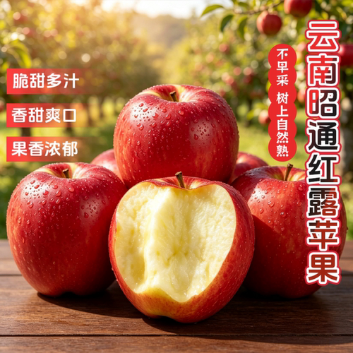 云南昭通红露苹果脆甜多汁果香浓郁核心产区精选好果香甜可口