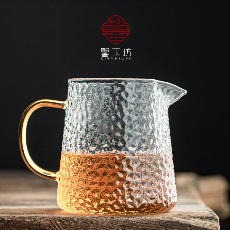 馨玉坊锤纹加厚耐热玻璃公道杯功夫茶具茶茶海公杯分茶器茶道配件