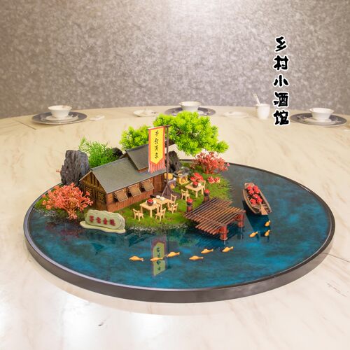 酒店大圆桌装饰摆件创意餐桌花摆花包厢餐桌装饰品转盘中间微景观
