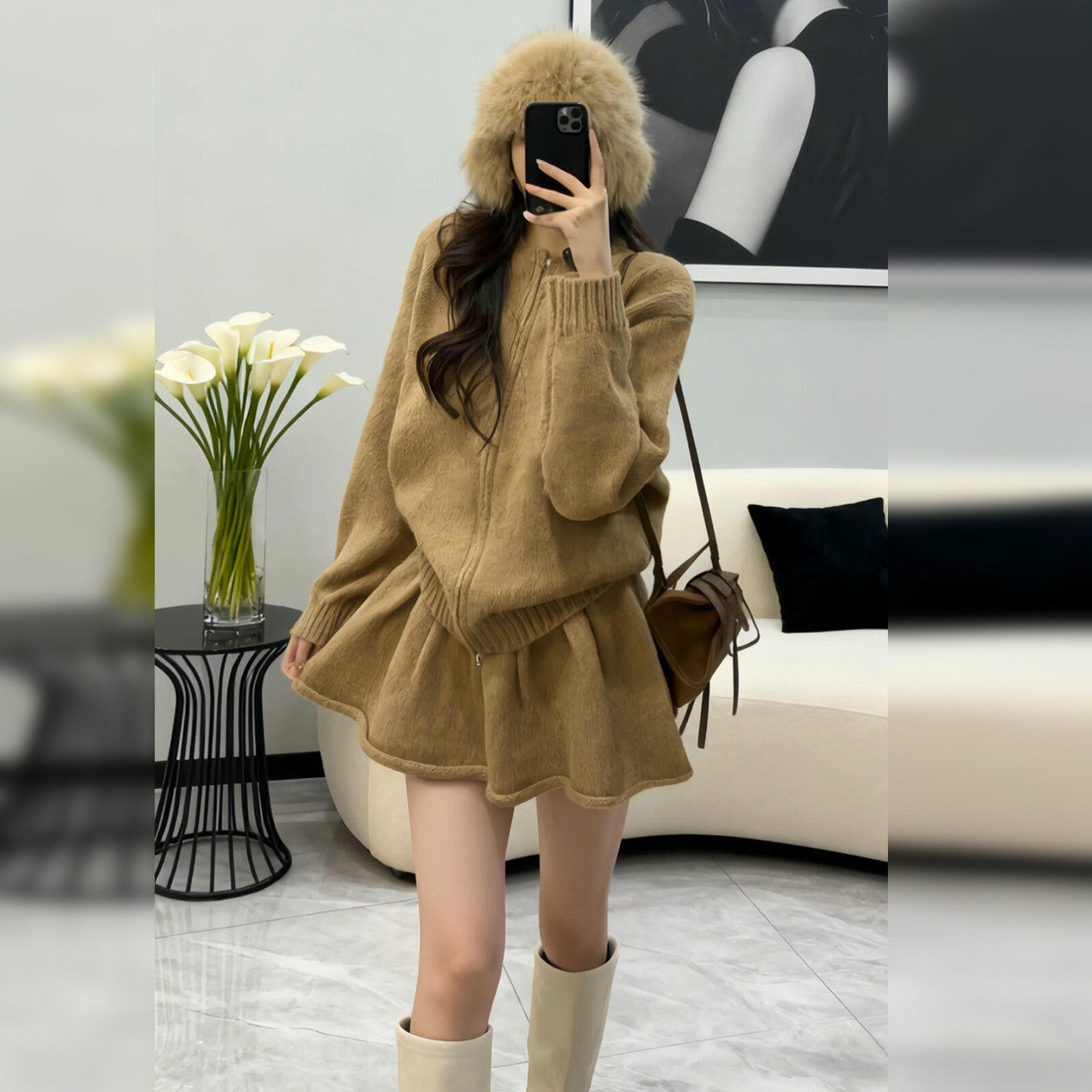 小个子韩系针织连衣裙子女秋季2026新款慵懒风气质短裙穿搭一整套