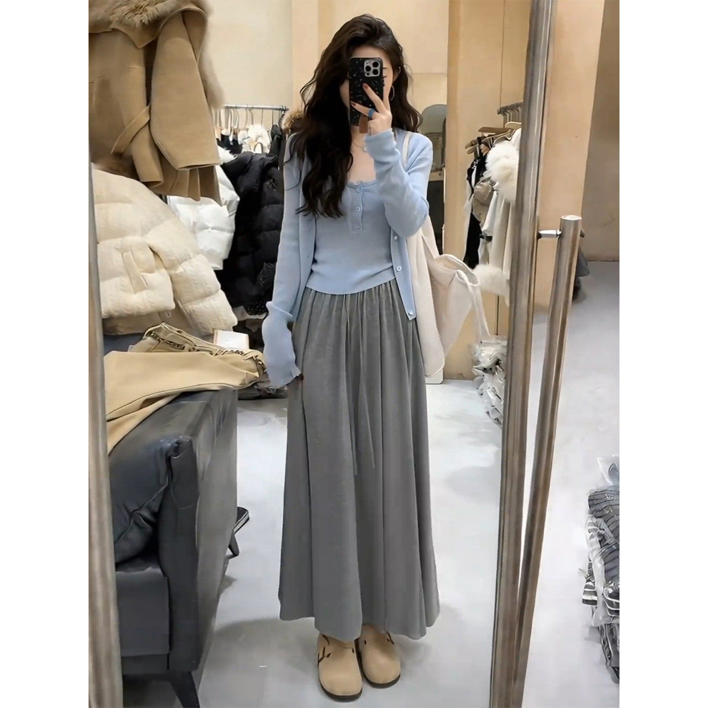 韩系温柔淑女风漂亮出片连衣裙早秋季新款气质开衫吊带长裙套装女