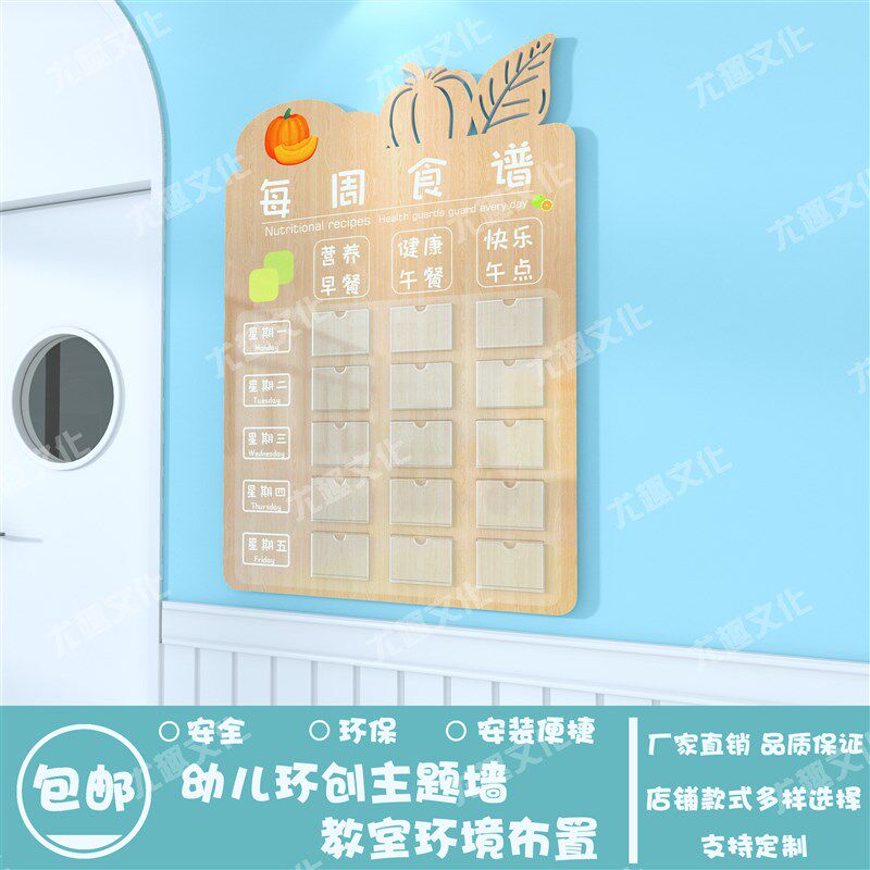 幼儿园PVC卡通水果图案食谱栏墙贴展示板环创装饰公告栏宣传栏